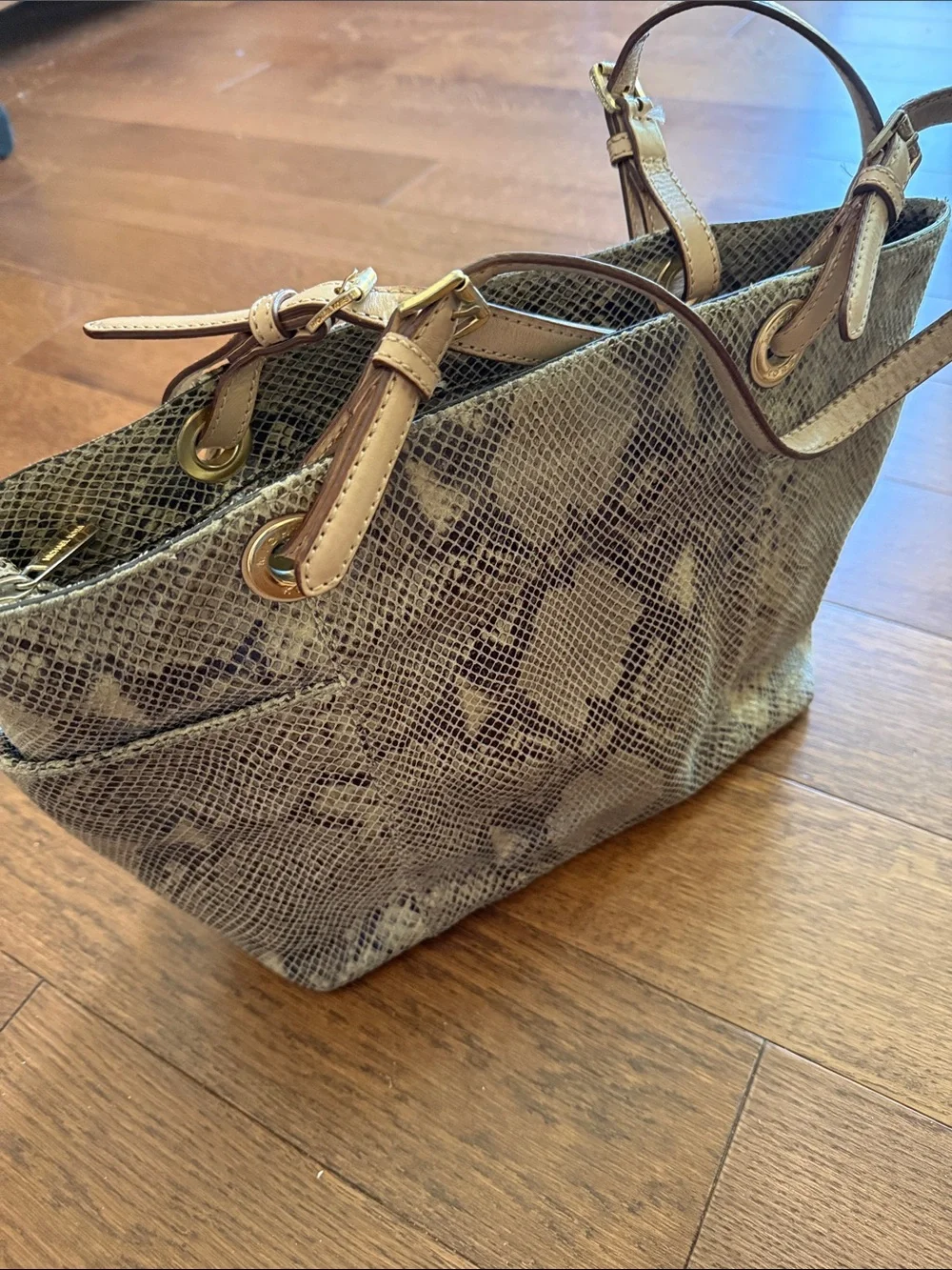 Michael Kors Snake-Print Tote in Beige and Taupe